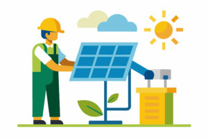 PV Reinigung, PV-Modul an Doppelstabmattenzaun befestigen