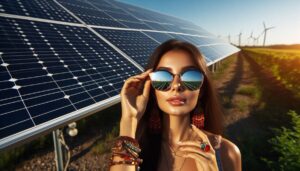 Wird Photovoltaik 2025 günstiger, Frau Sonnenbrille